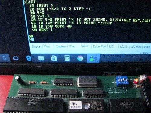 screen image of tiny basic program output